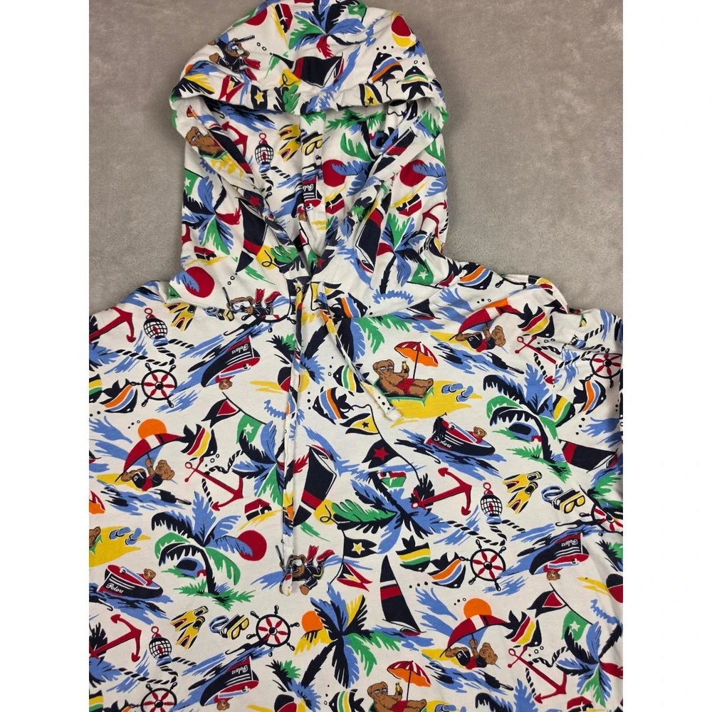 Polo Ralph Lauren Jersey T Shirt Hoodie Mens XL White Beach Bear All Over Print